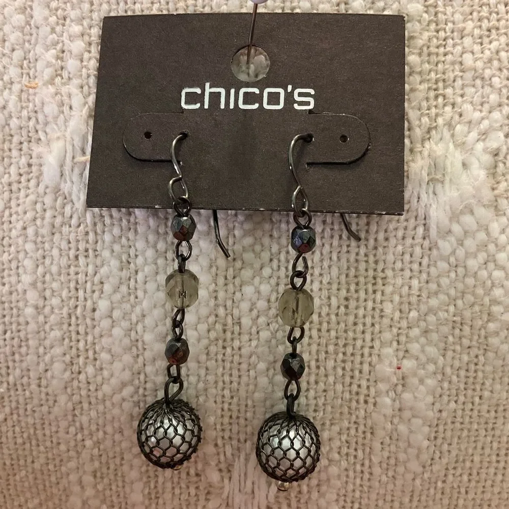 0127-Chico's‎ Silver and Black Dangle Earrings